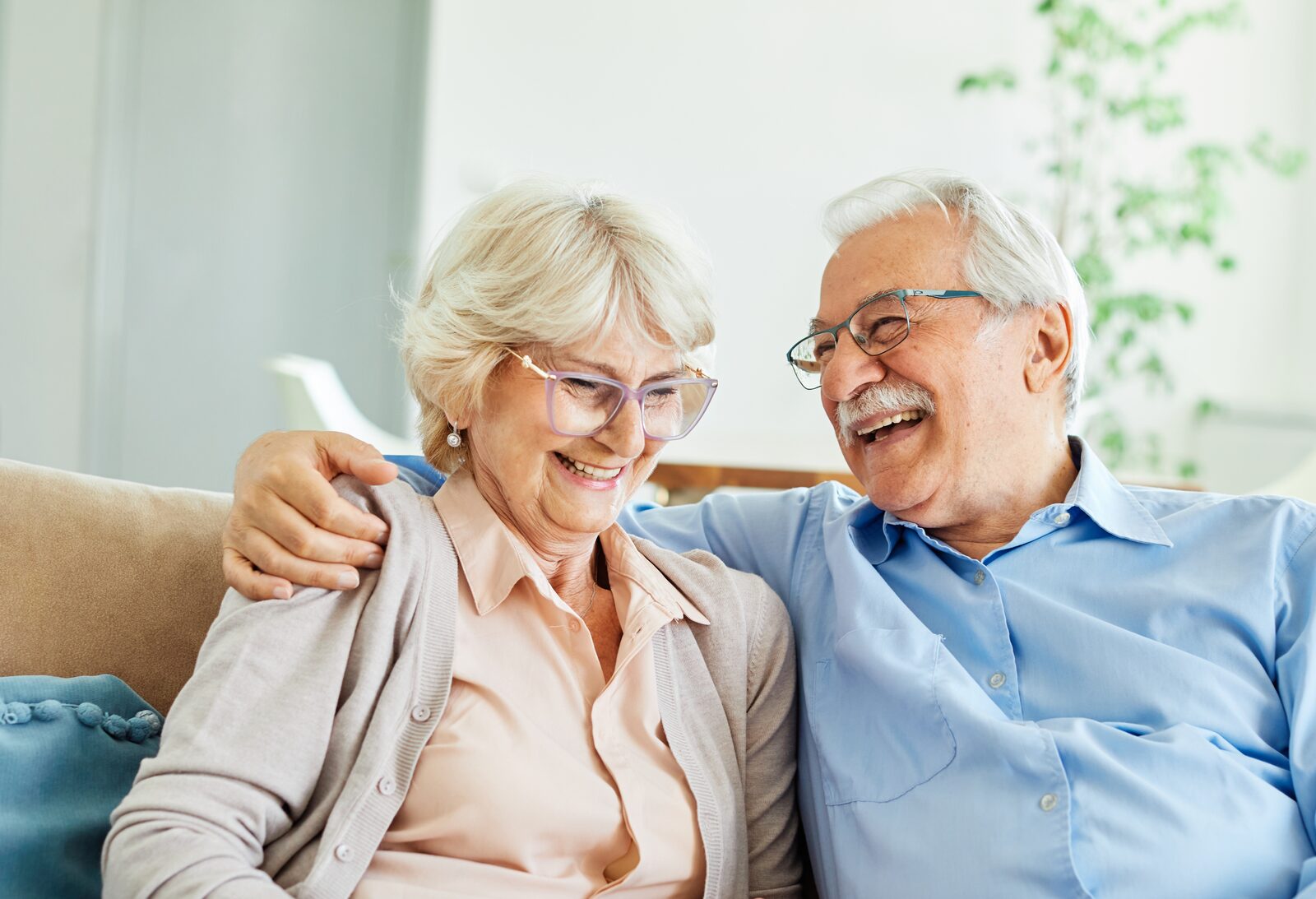 A happy senior couple at home